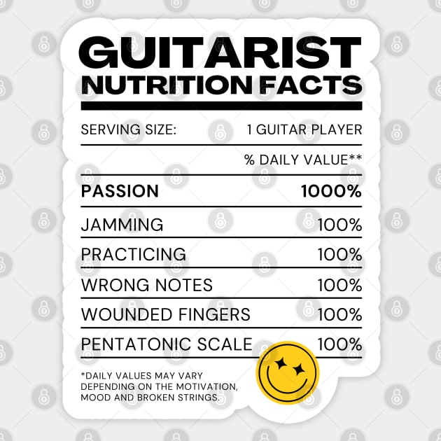 Guitarist User Nutrition Facts - White Version - Musician Guitar Player Merchandises Sticker by Millusti